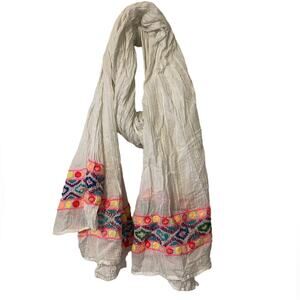 No Brand extra long white with neon embroidered scarf
